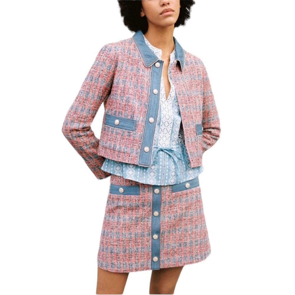 House of Harlow 1960 Tweed Red and Blue Skirt